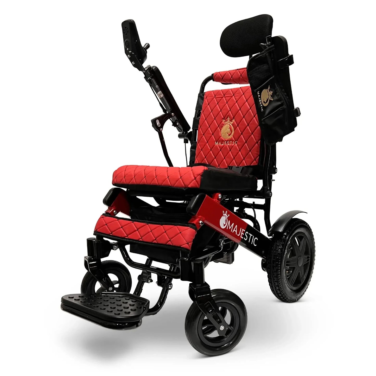 Electric wheelchair ComfyGO Majestic IQ 9000 – front three-quarter view, red upholstery