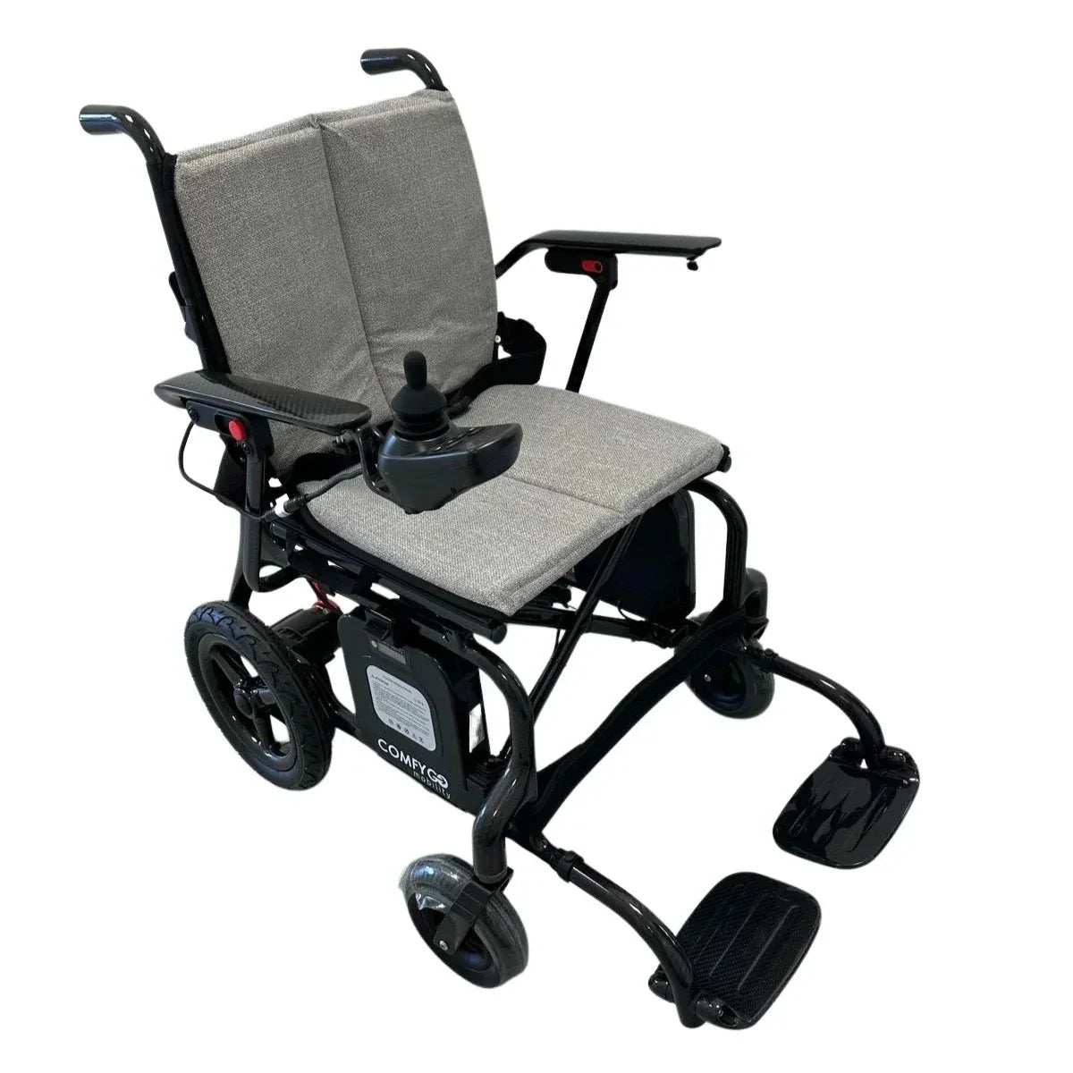 Electric wheelchair ComfyGO Phoenix Carbon – front view, grey colour variant