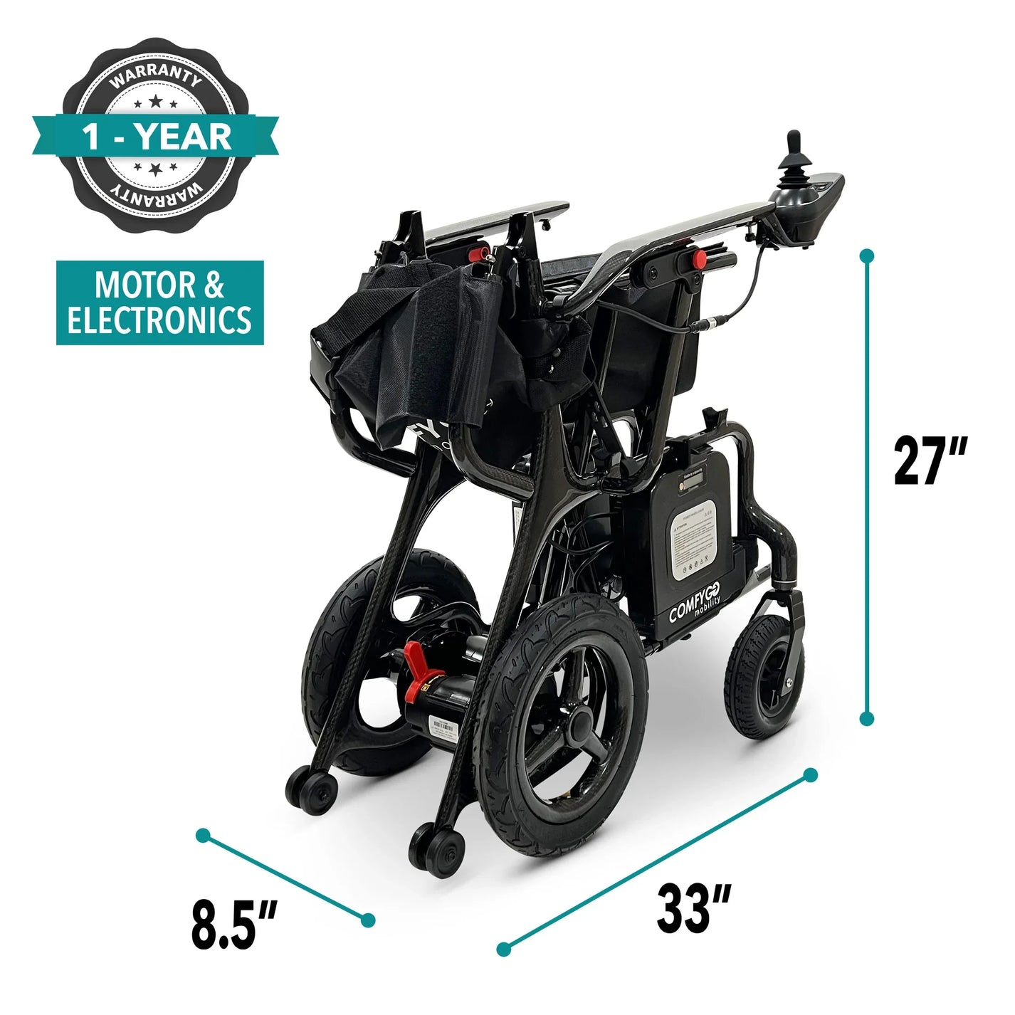 Electric wheelchair ComfyGO Phoenix Carbon – folded dimensions, side view