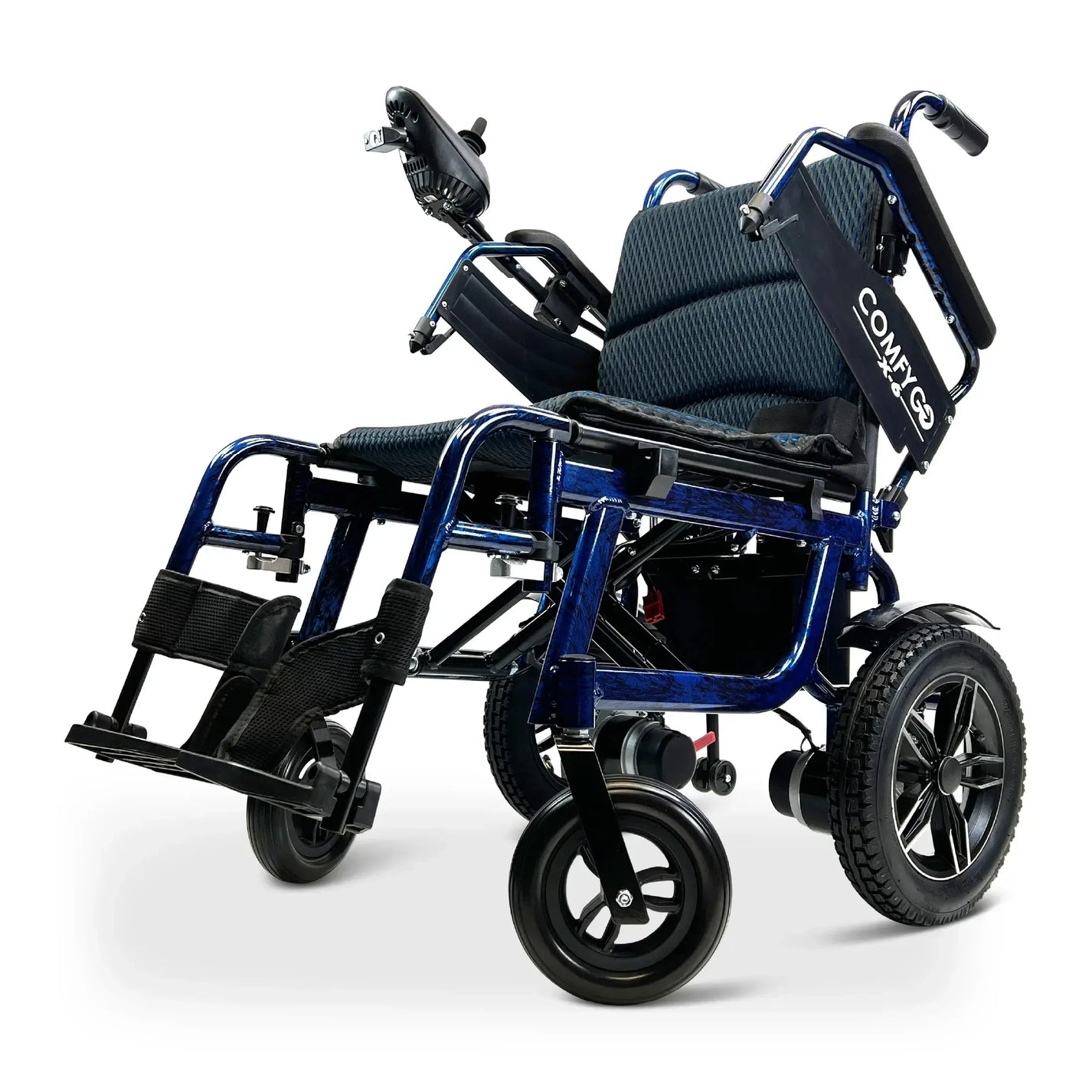 Electric wheelchair ComfyGO X-6 – folded side view, blue colour
