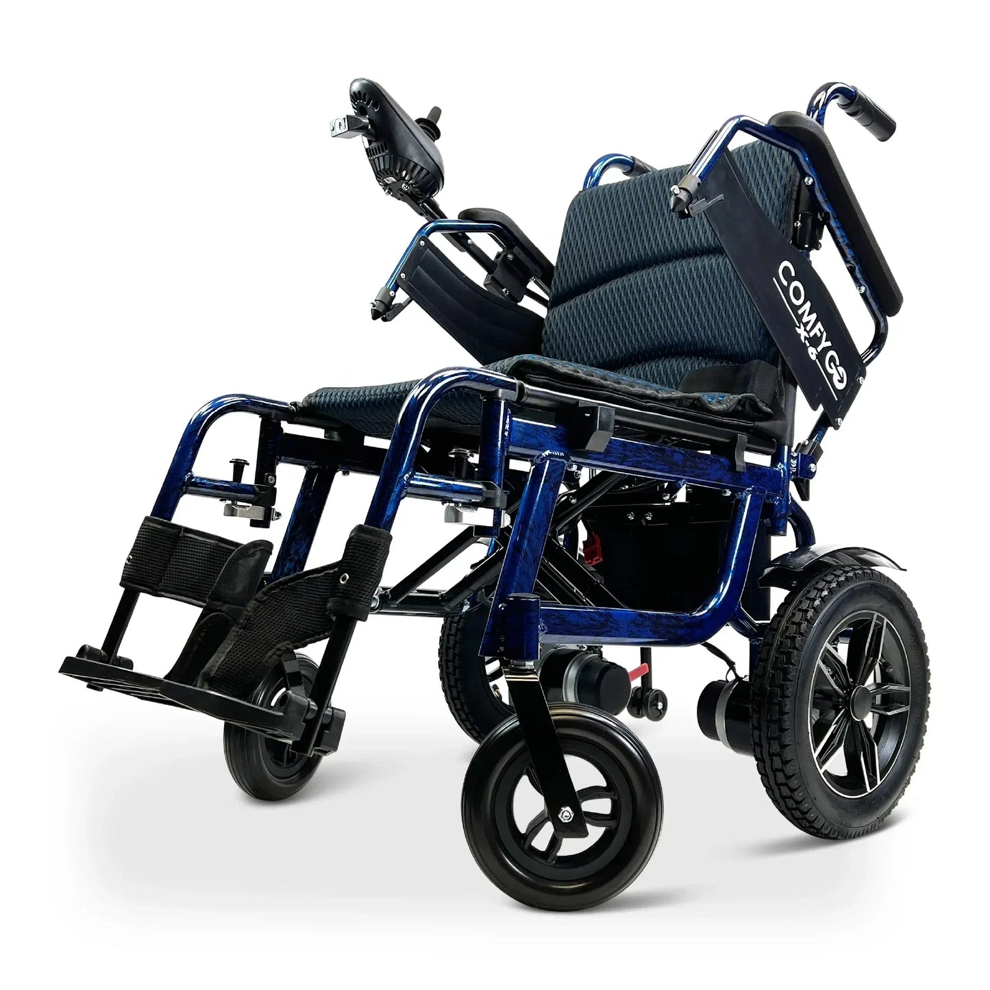 Electric wheelchair ComfyGO X-6 – folded side view, blue colour