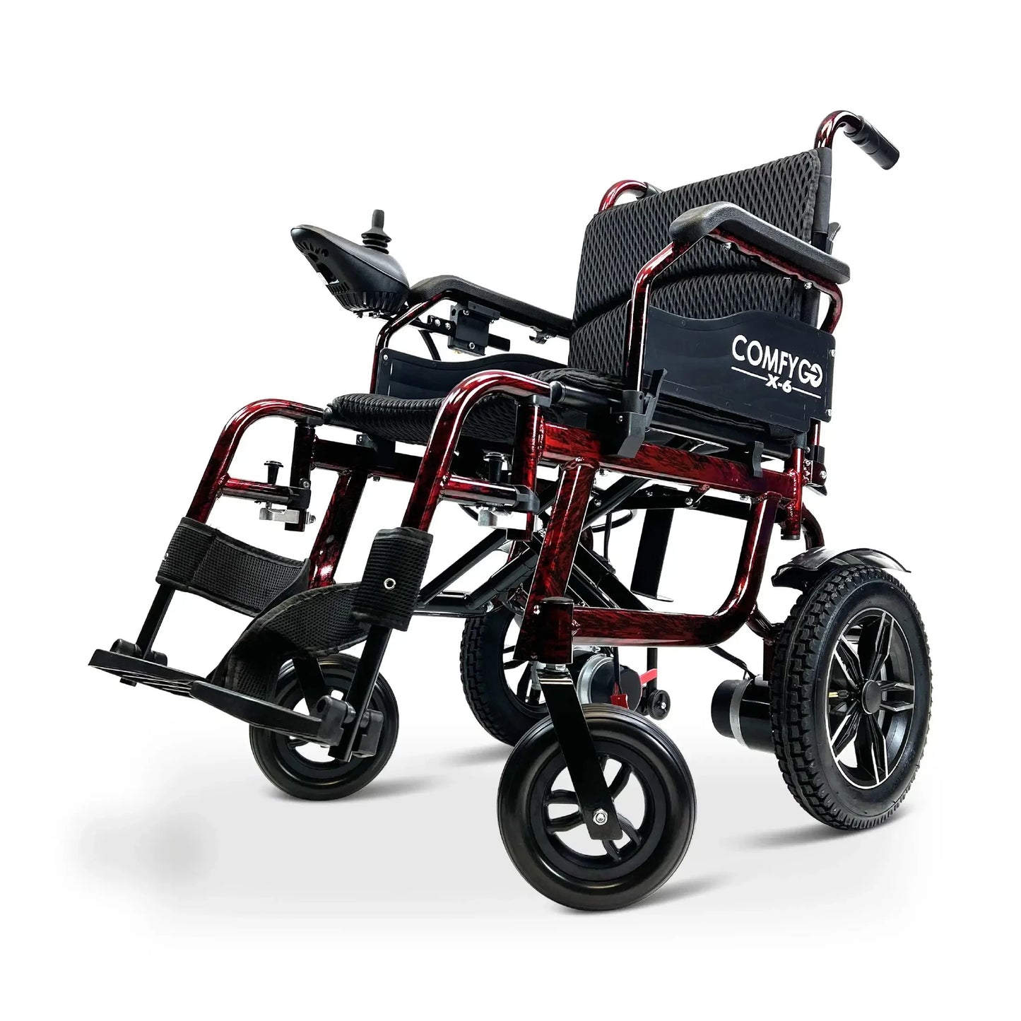 Electric wheelchair ComfyGO X-6 – front three-quarter view, red colour