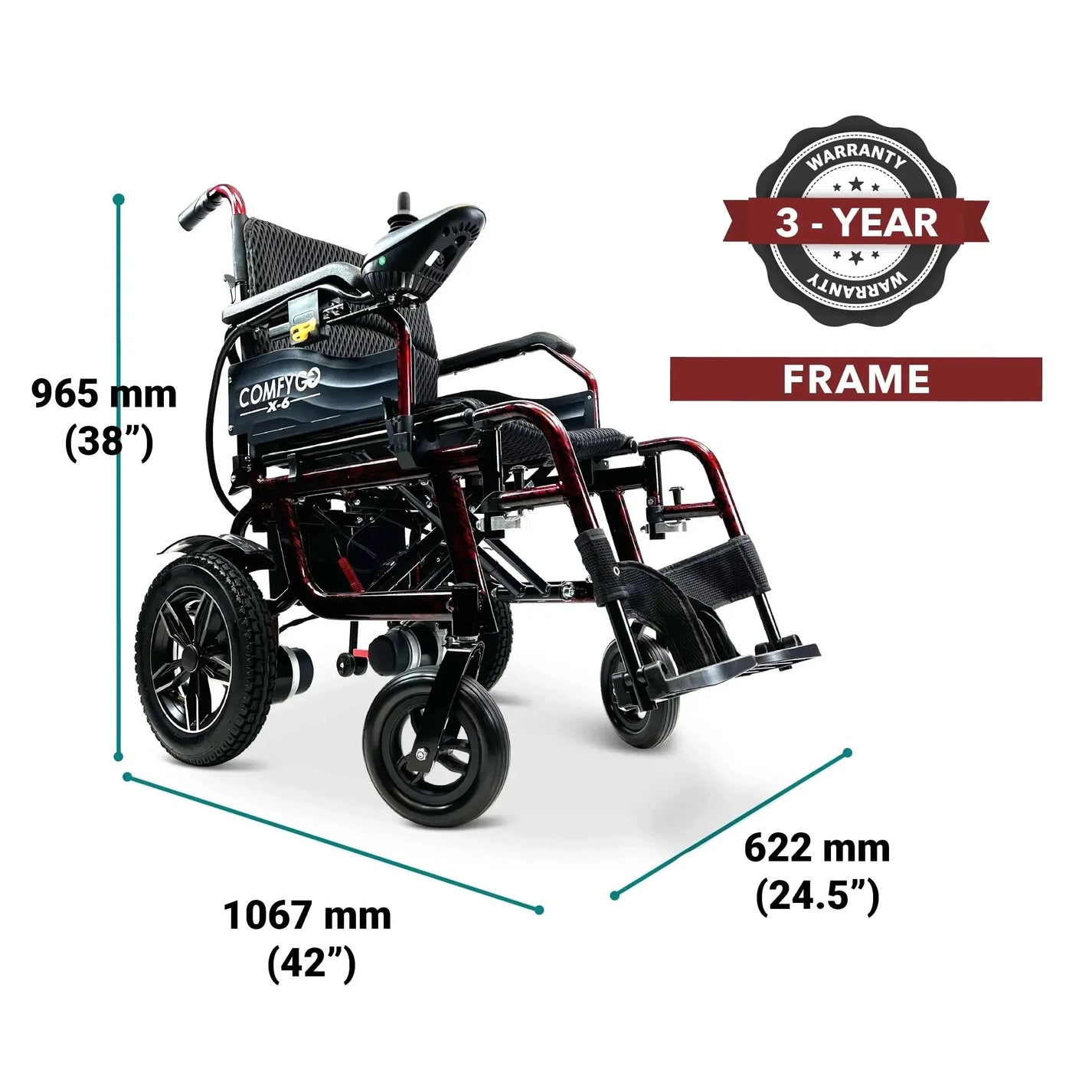 Electric wheelchair ComfyGO X-6 – unfolded dimensions and warranty
