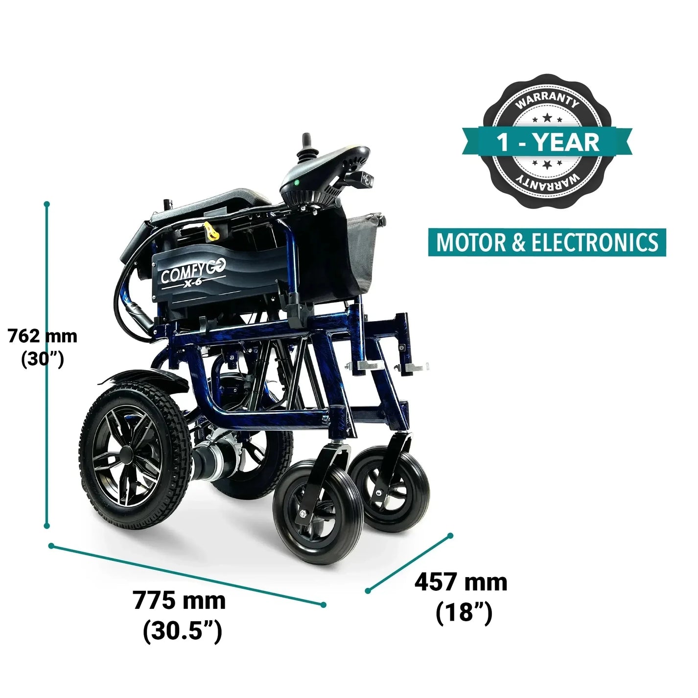 Electric wheelchair ComfyGO X-6 – folded dimensions and warranty