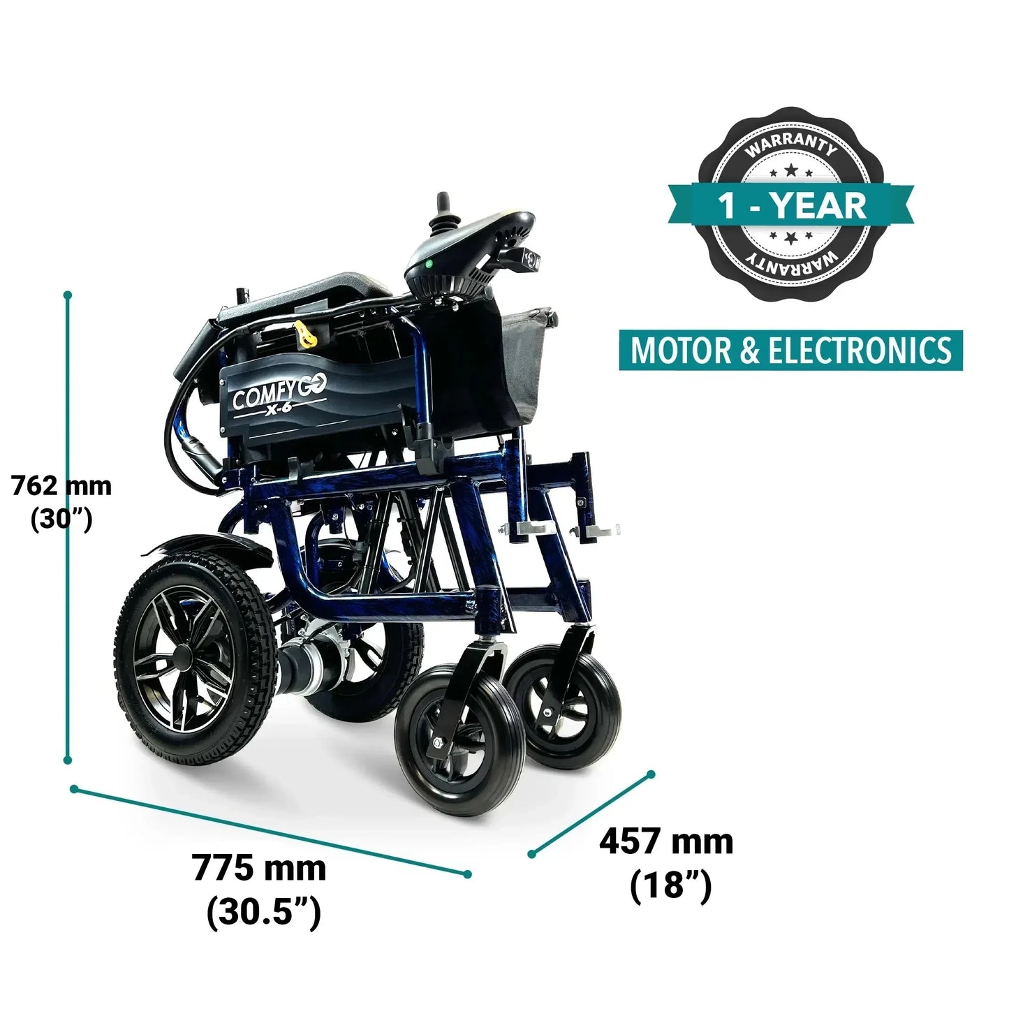 Electric wheelchair ComfyGO X-6 – folded dimensions and warranty