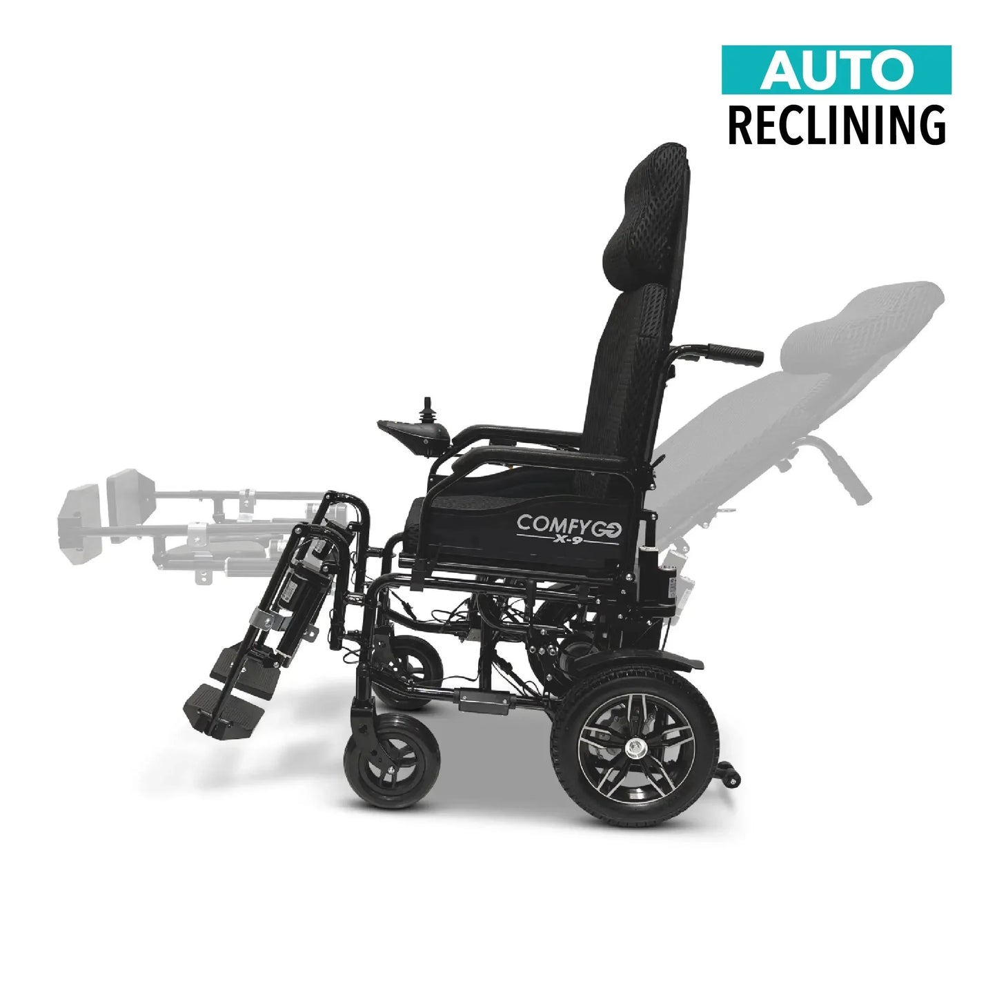 Electric wheelchair ComfyGO X-9 – reclining backrest and footrest positions