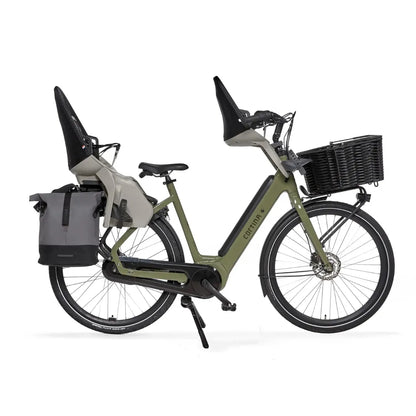 Cortina Common Family electric bike with two child seats and a basket, ideal for family rides