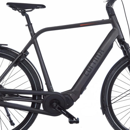 Cortina E Mozzo electric bike with an elegant black frame and modern design elements