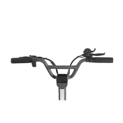 A close-up of the steering wheel of the Dualtron Togo electric scooter, showing the handles and controls