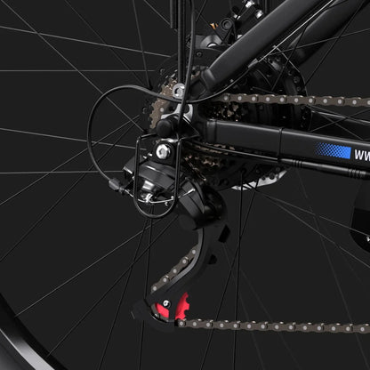 Electric Bike Duotts C29 features a detailed rear derailleur and gear mechanism for smooth shifting.