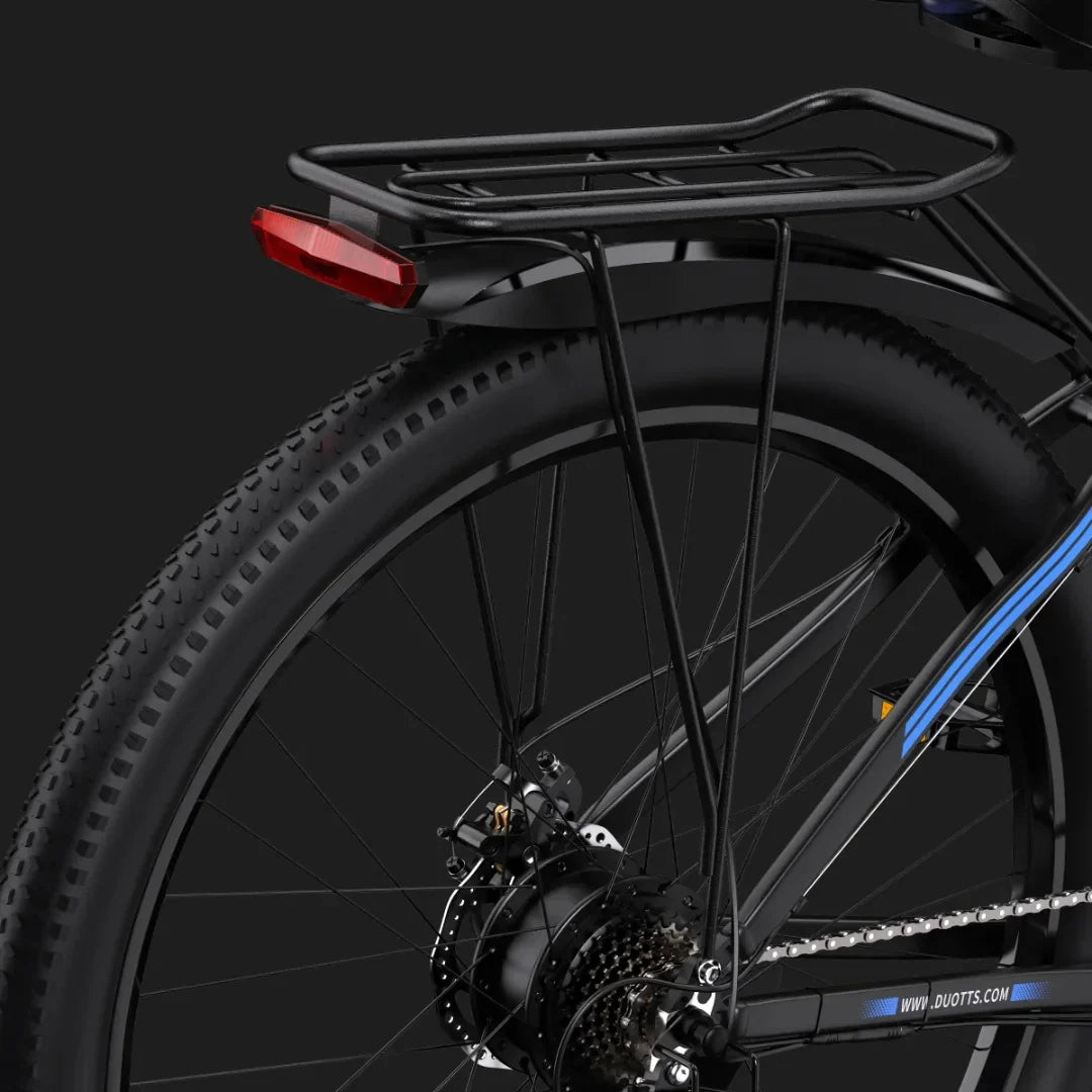Electric Bike Duotts C29 features a sturdy rear rack with a sleek taillight for safety and convenience.
