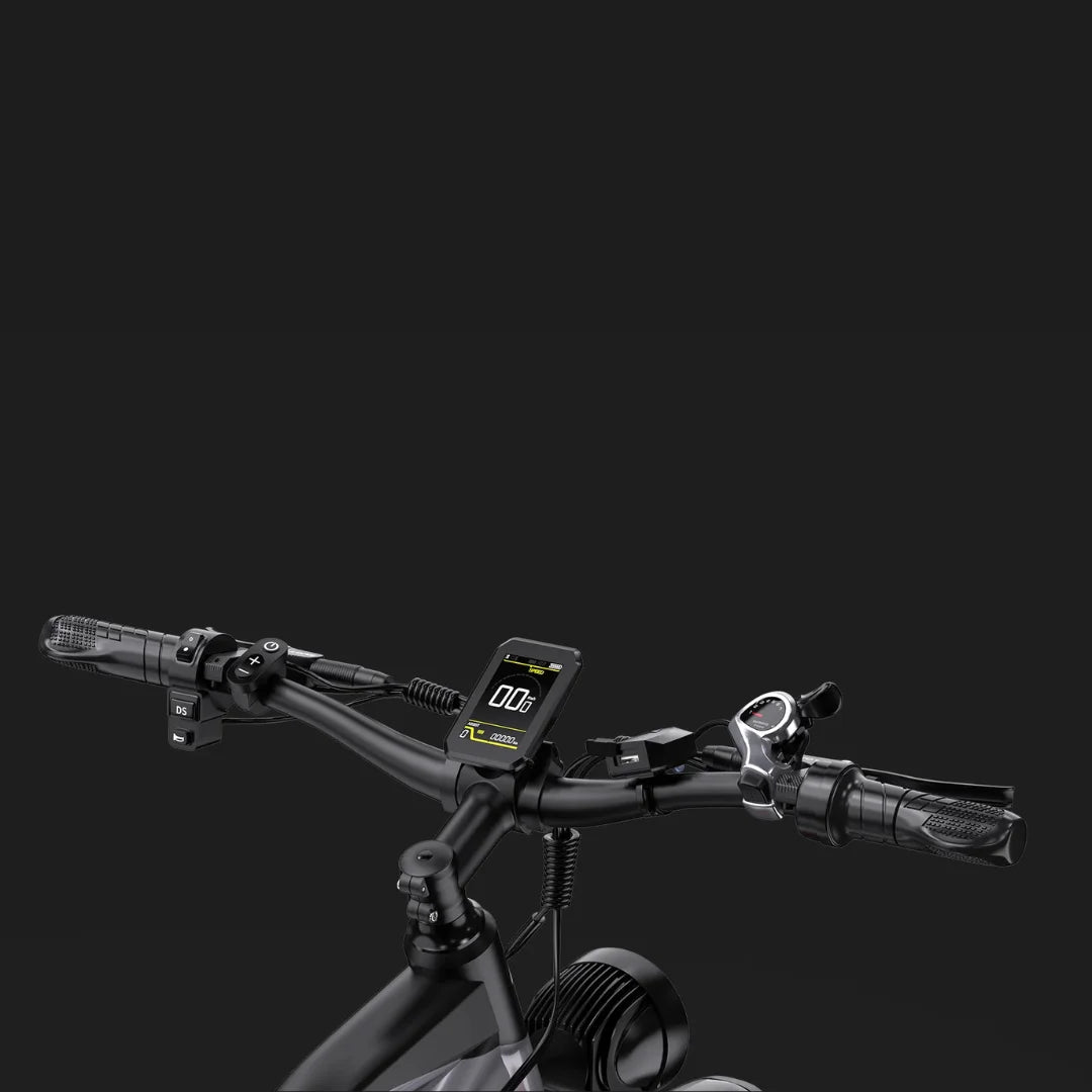 Electric Bike Duotts F26, featuring a sleek handlebar design, digital display and ergonomic grips.