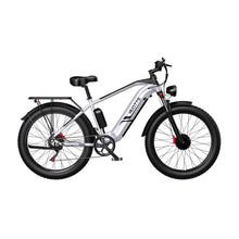 Electric Bike Duotts F26 features a sleek silver frame, sturdy fat tires, and a powerful battery.