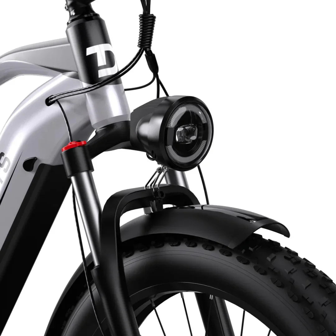 Electric Bike Duotts F26 features a modern design, front headlight, durable tires, and sturdy frame.