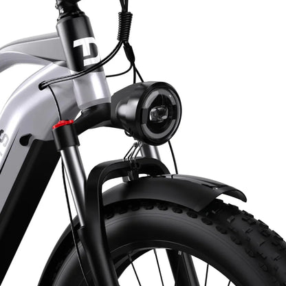 Electric Bike Duotts F26 features a modern design, front headlight, durable tires, and sturdy frame.