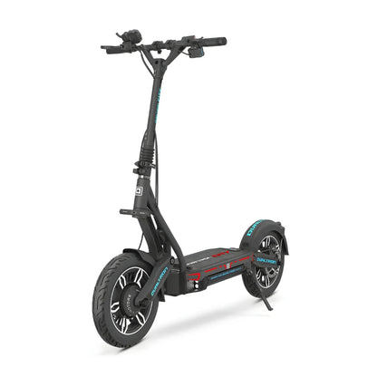 Electric Scooter Dualtron City features a sleek black frame, sturdy build, and large rubber tires for a smooth ride.