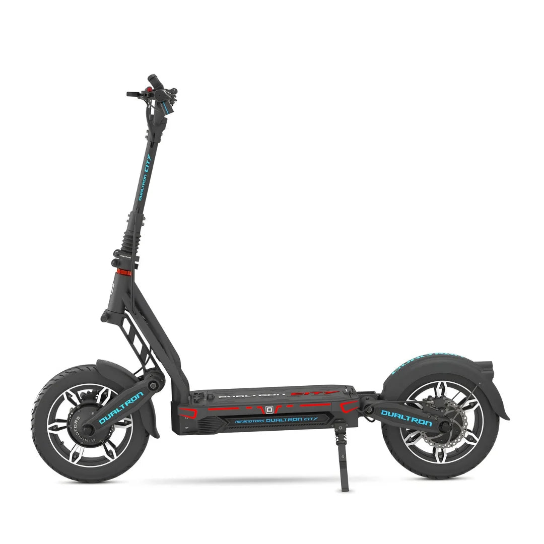 Electric scooter Dualtron City – side view with kickstand extended