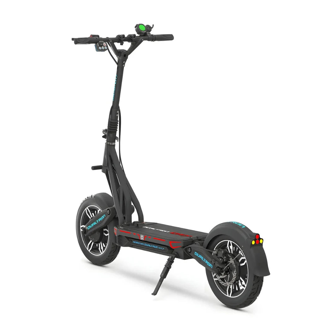Electric Scooter Dualtron City features a sleek design, sturdy frame, and robust tires for urban commuting.