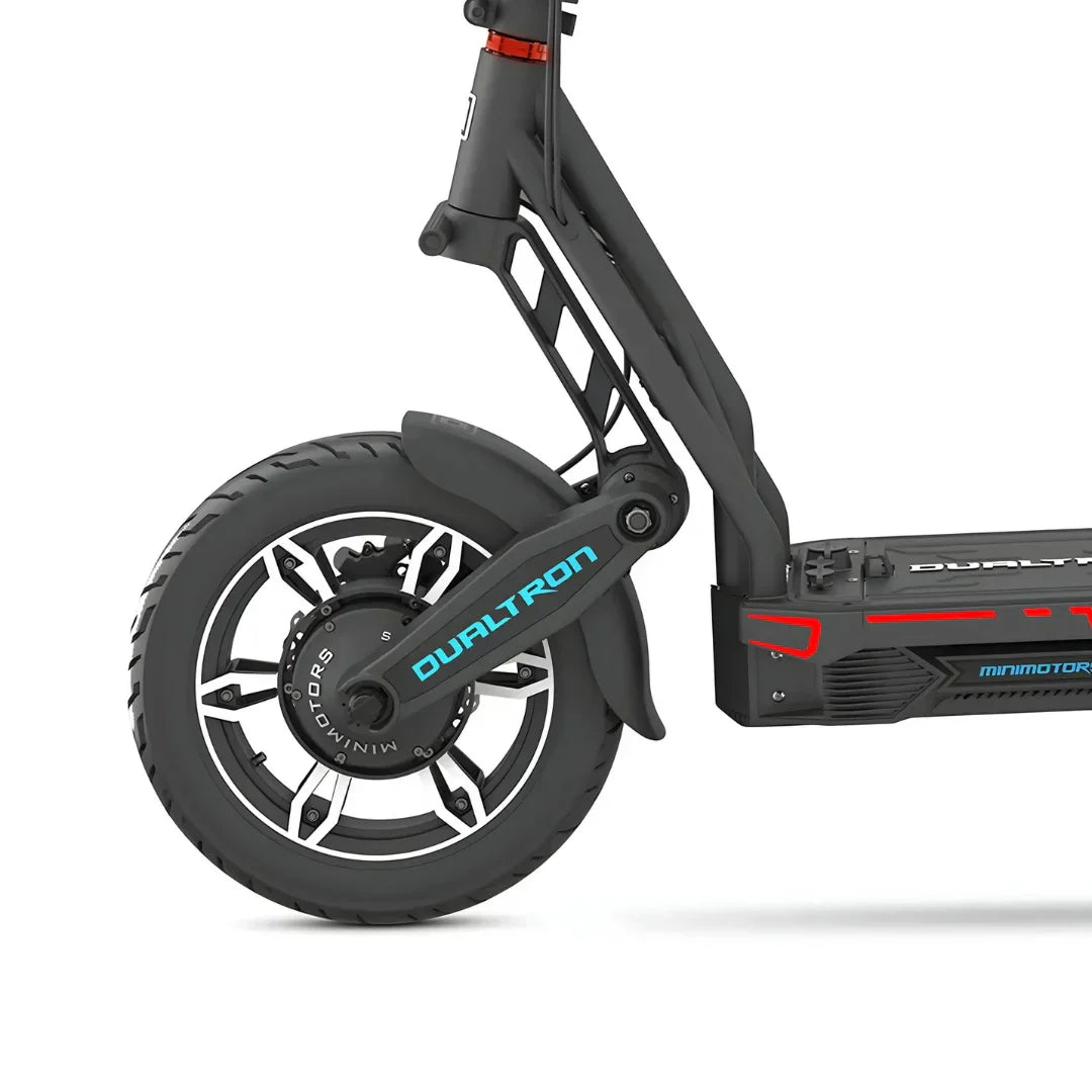Electric scooter Dualtron City – front wheel and suspension detail