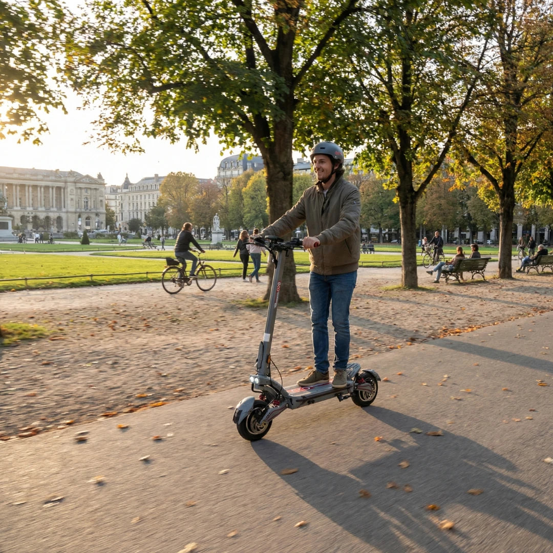 Electric scooter ECO Speed 10X V2 – man riding on paved park path
