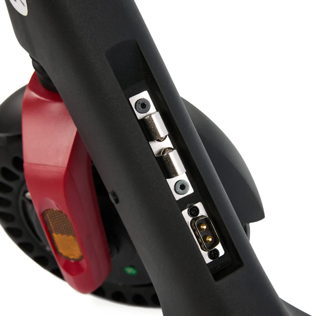 Electric Scooter Eco Speed Mini features a sleek black design, showcasing a red trigger and connection ports.