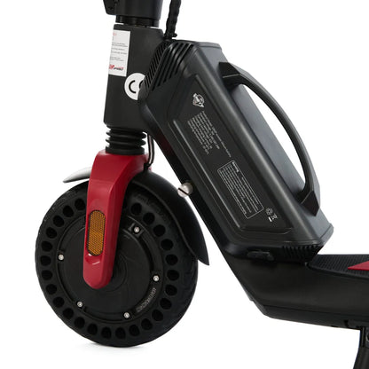 Electric Scooter Eco Speed Mini features a sleek design with a sturdy wheel, compact battery, and vibrant red accents.