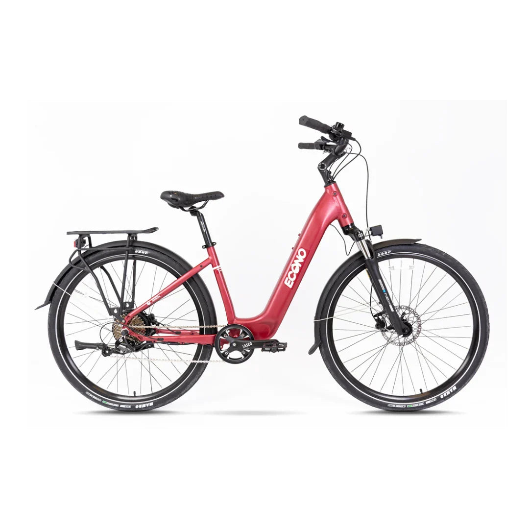Electric bicycle ECONO Apes CITY EER4 – red colour variant, side view