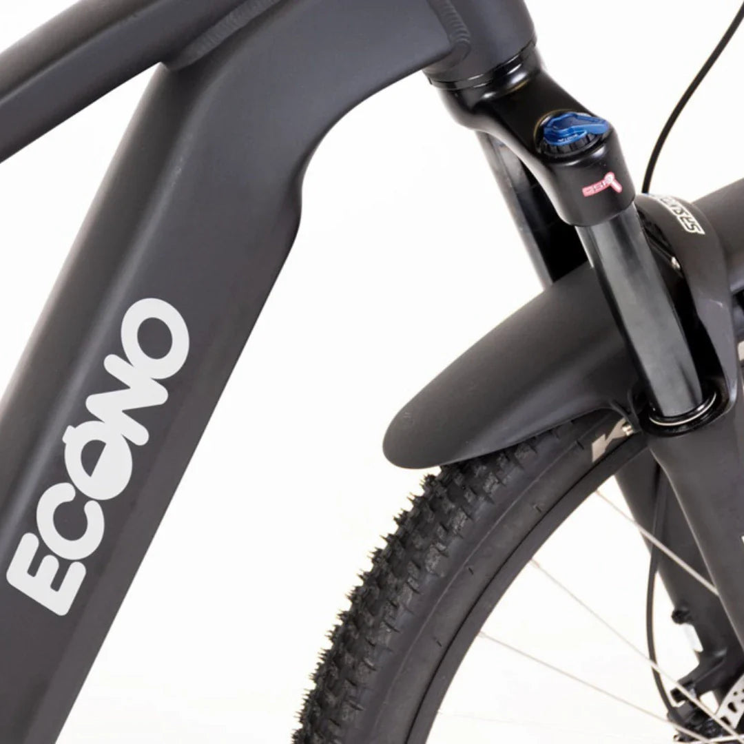 Mountain Electric Bike Econo Gams Mtb C5, sleek black frame, front suspension fork, durable tire design.