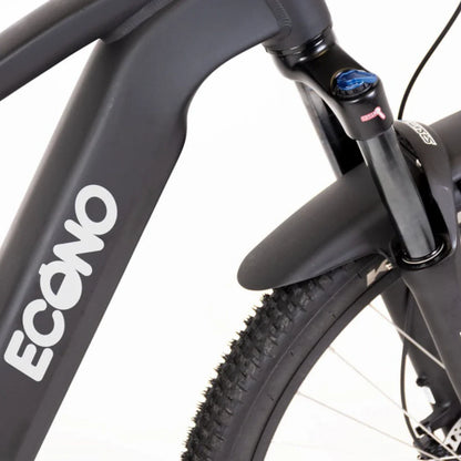 Mountain Electric Bike Econo Gams Mtb C5, sleek black frame, front suspension fork, durable tire design.