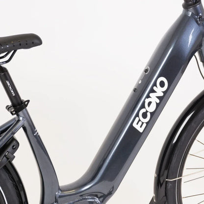 Electric Bike Econo Mare City Eecalk Auto, sleek gray frame, smooth lines, modern design, integrated controls.