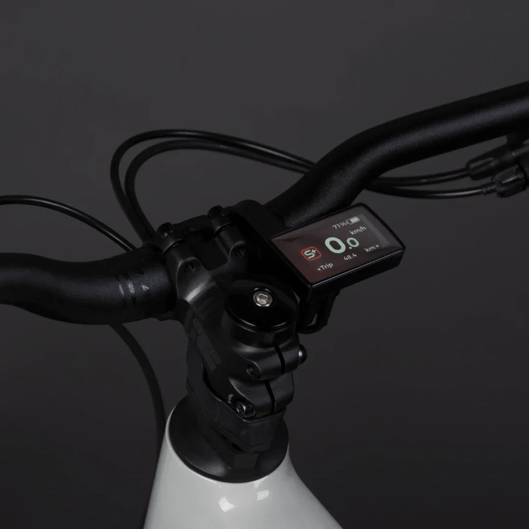 Electric bicycle ECONO Pantera C8 140 – handlebar and display close-up