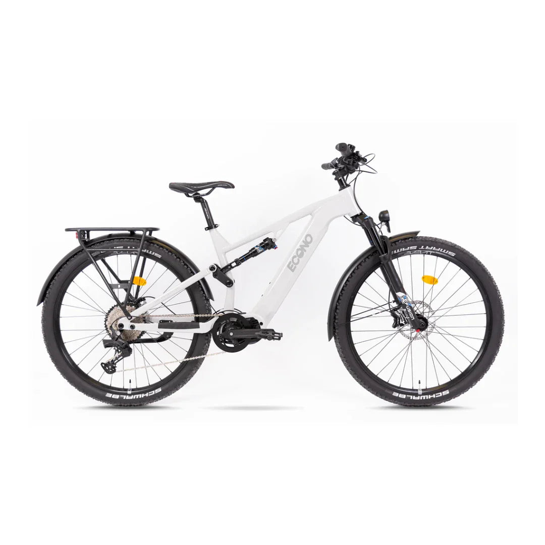 Electric bicycle ECONO Pantera SUV C6 120 – white full suspension bicycle side view