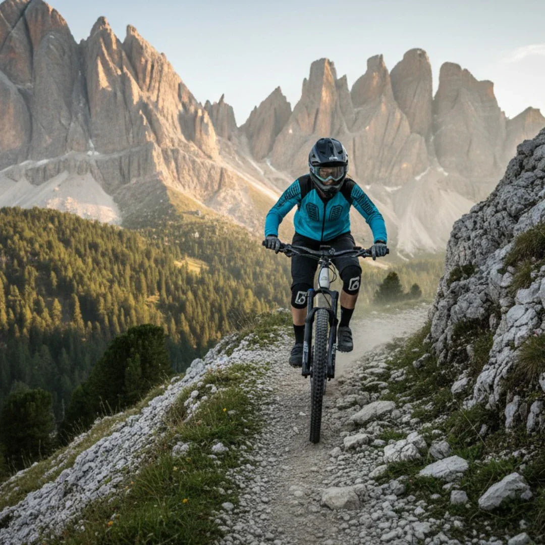 Electric bicycle ECONO Pantera C8 140 – rider on rocky mountain trail