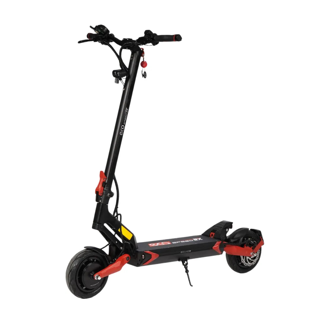 Electric scooter ECO Speed 9X – front three-quarter view, red accents