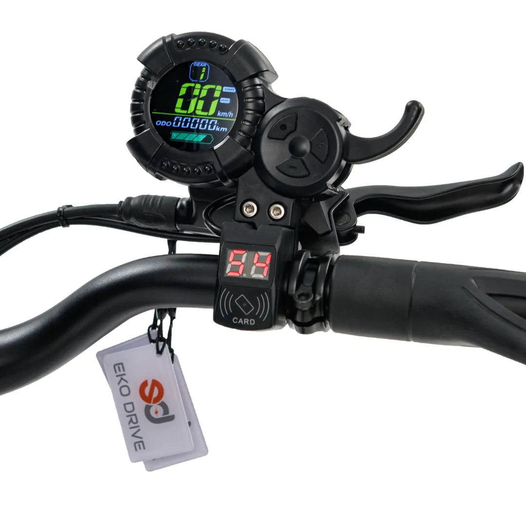Electric scooter ECO Speed 9X – dashboard and handlebar close-up, card reader