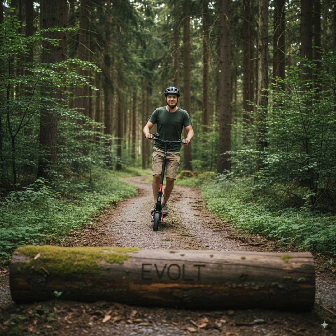 Electric scooter ECO Speed 9X – man riding on forest path