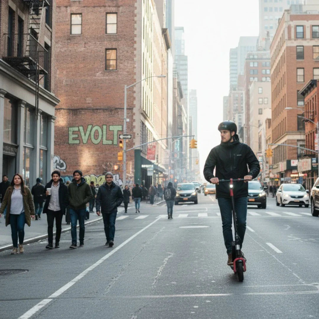 Electric scooter ECO Speed MINI – rider on street, urban setting