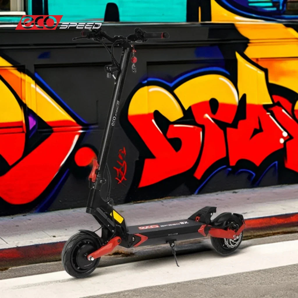 Electric scooter ECO Speed 9X – side view, graffiti wall background