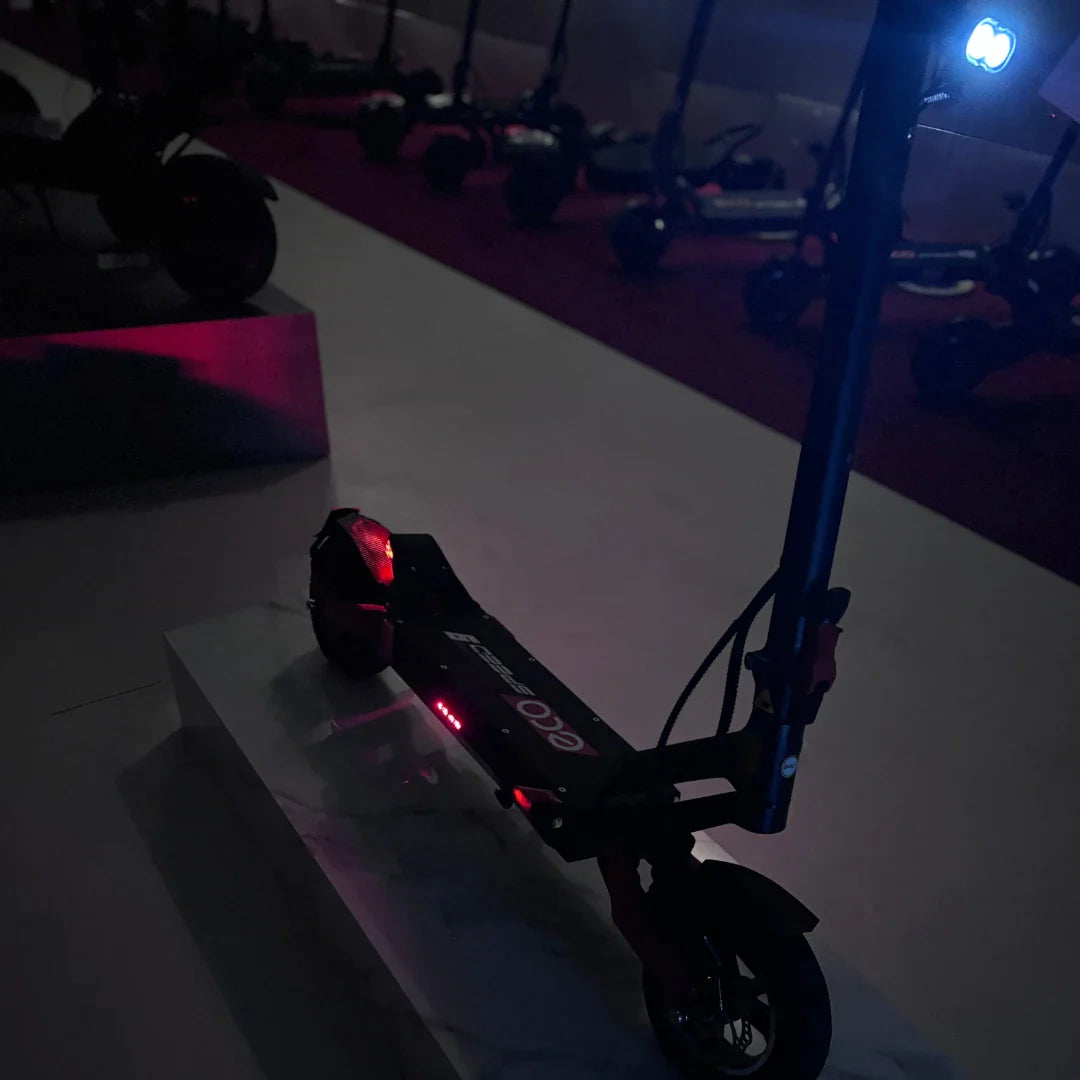 Electric Scooter Eco Speed 9 features a sleek design, illuminated accents, and a sturdy frame for urban travel.