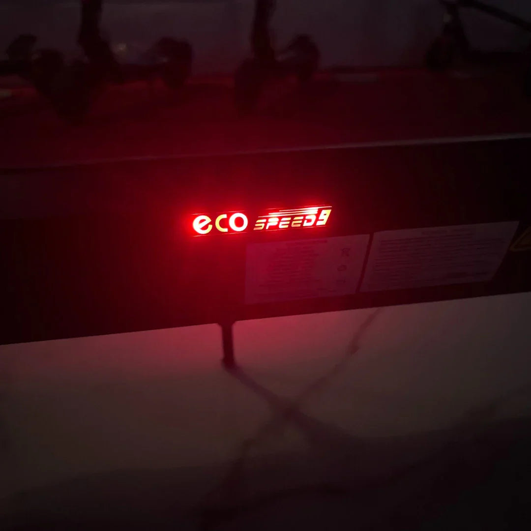 Electric scooter ECO Speed 9 – red illuminated logo and warning label