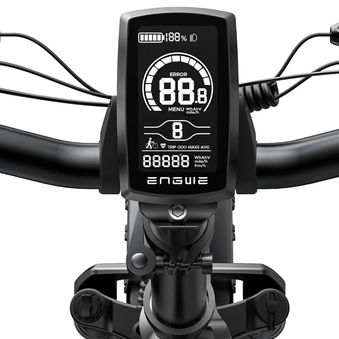 Electric Bike Engwe Ep 2 Pro features a modern digital display showing speed, battery level, and trip data.