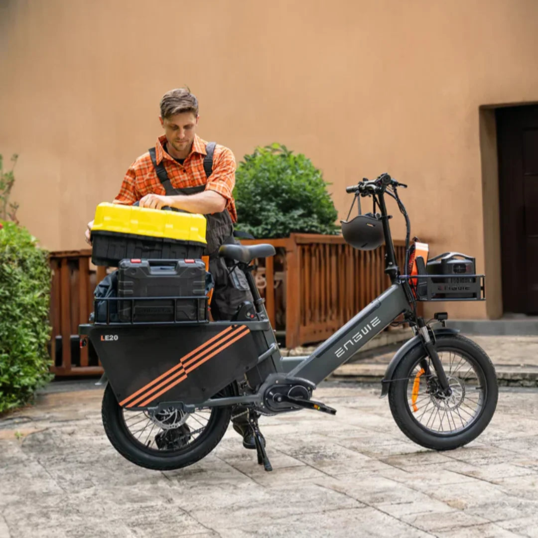 Electric Bike Engwe Le20 features a sleek design, equipped with storage boxes for practicality and convenience.