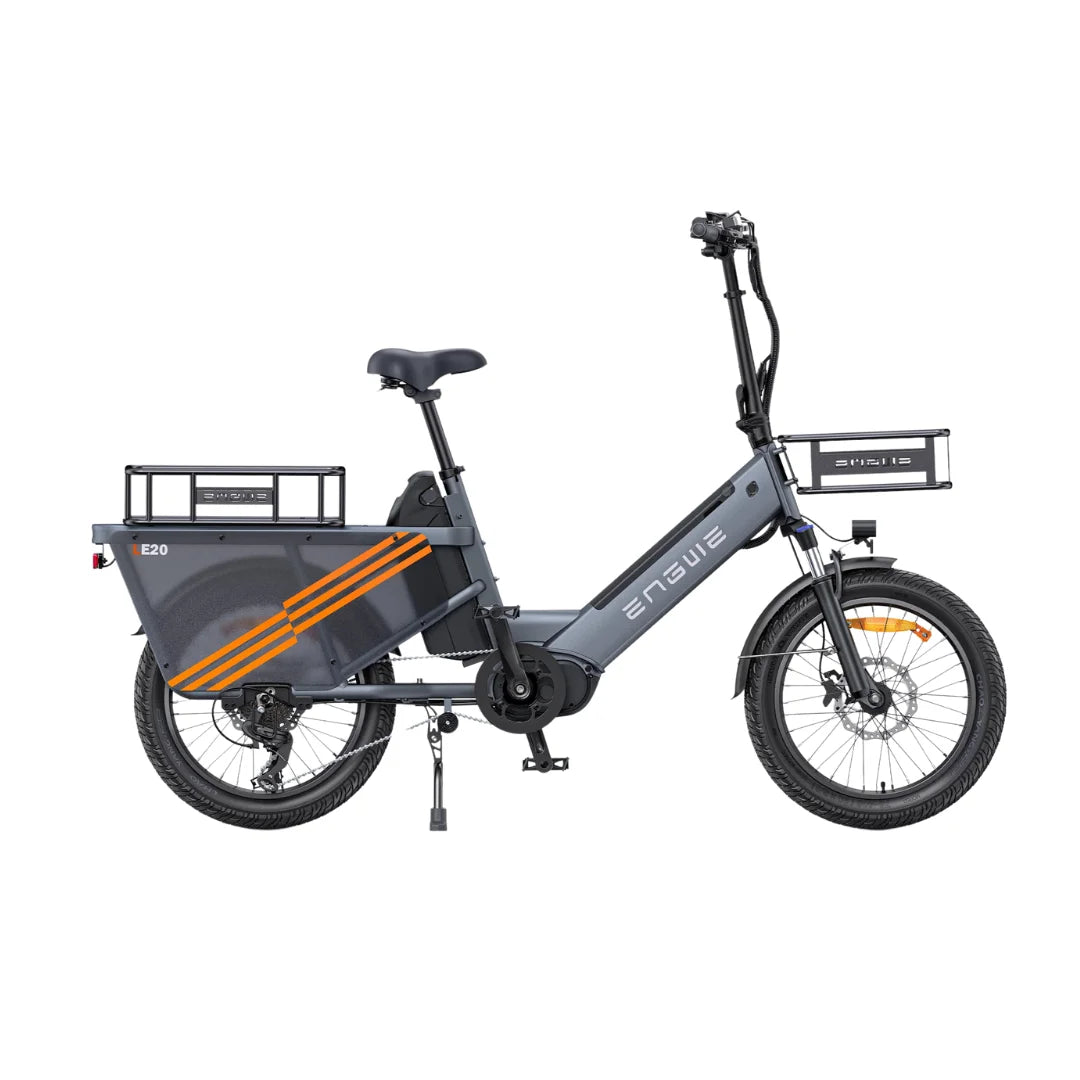 Electric bicycle Engwe LE20 – side view with front and rear baskets