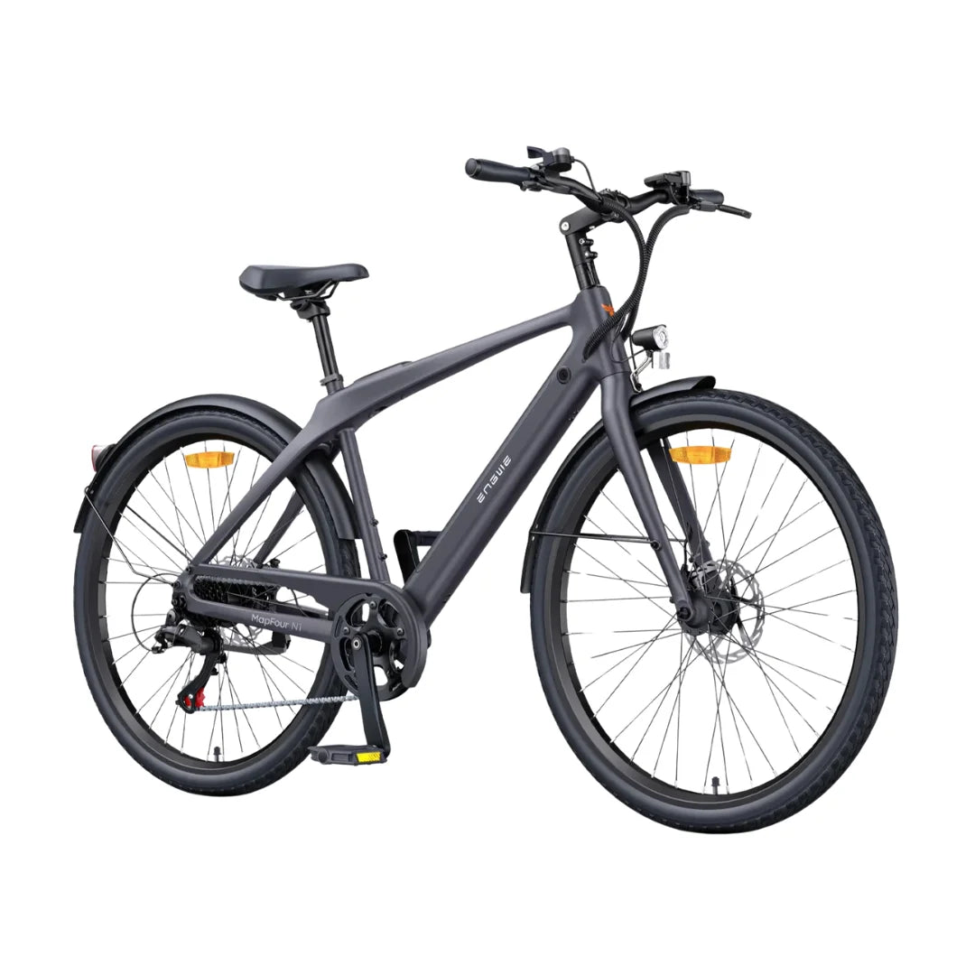 Electric bicycle Engwe MapFour N1 AIR – front three-quarter view, dark grey straight frame