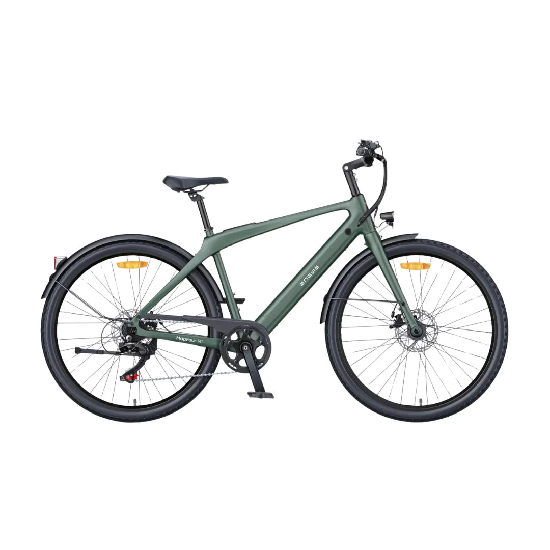 Electric bicycle Engwe MapFour N1 AIR – side view, dark green frame, straight top tube