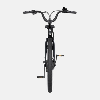 Electric Bike Engwe P275 St features a sleek black design, front view highlighting handlebars, tires, and pedals.