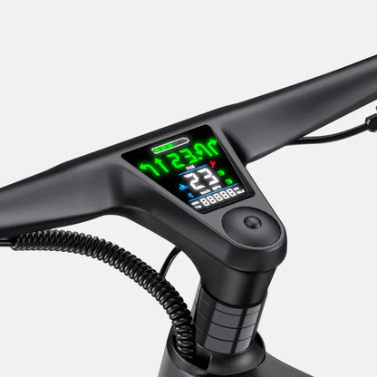Electric Bike Engwe Mapfour N1 Pro features a sleek handlebar with a digital display showing speed and battery.
