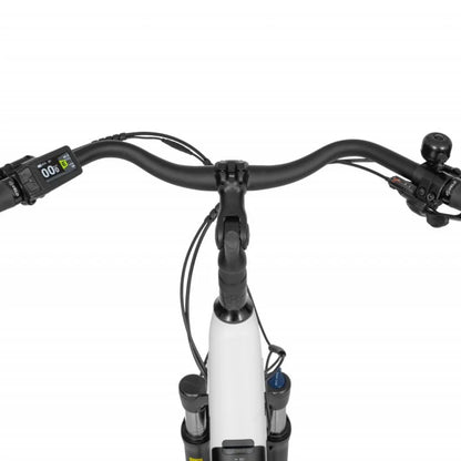 Electric Bike Ecobike Lx 100, overhead view of handlebars, digital display, integrated design, sleek look.
