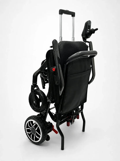 Electric wheelchair ComfyGO IQ-Carbon – folded, rear-left view, with extended handle