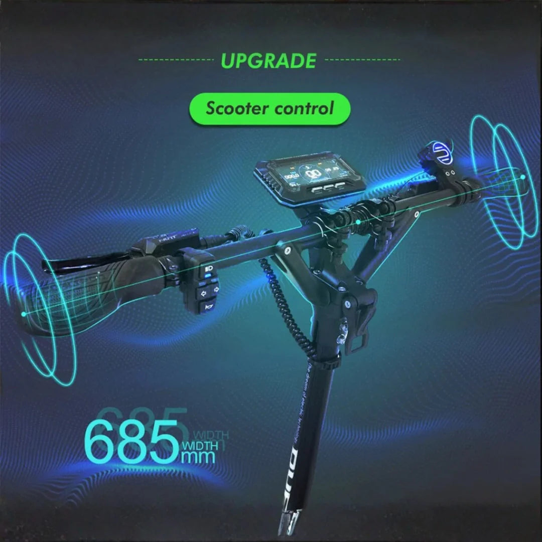 Electric scooter Dualtron Ultra 2 Upgrade – handlebar width measurement infographic
